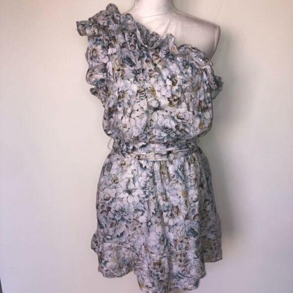 Happy x Nature Mini Dress Womens Medium Floral One Shoulder Belt Elastic Waist - Picture 8 of 10